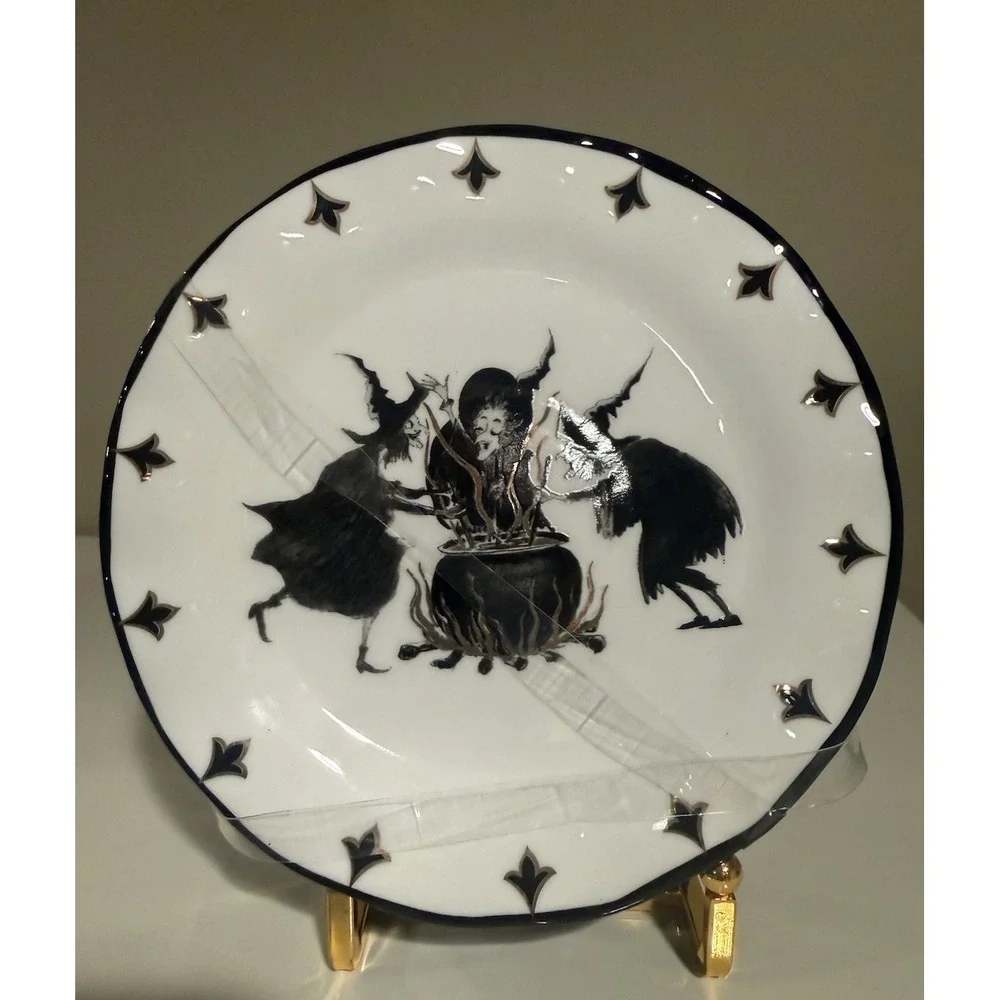 Set of 4 Potters Studio 3 Witches Cauldron Coven Halloween Appetizer Plates